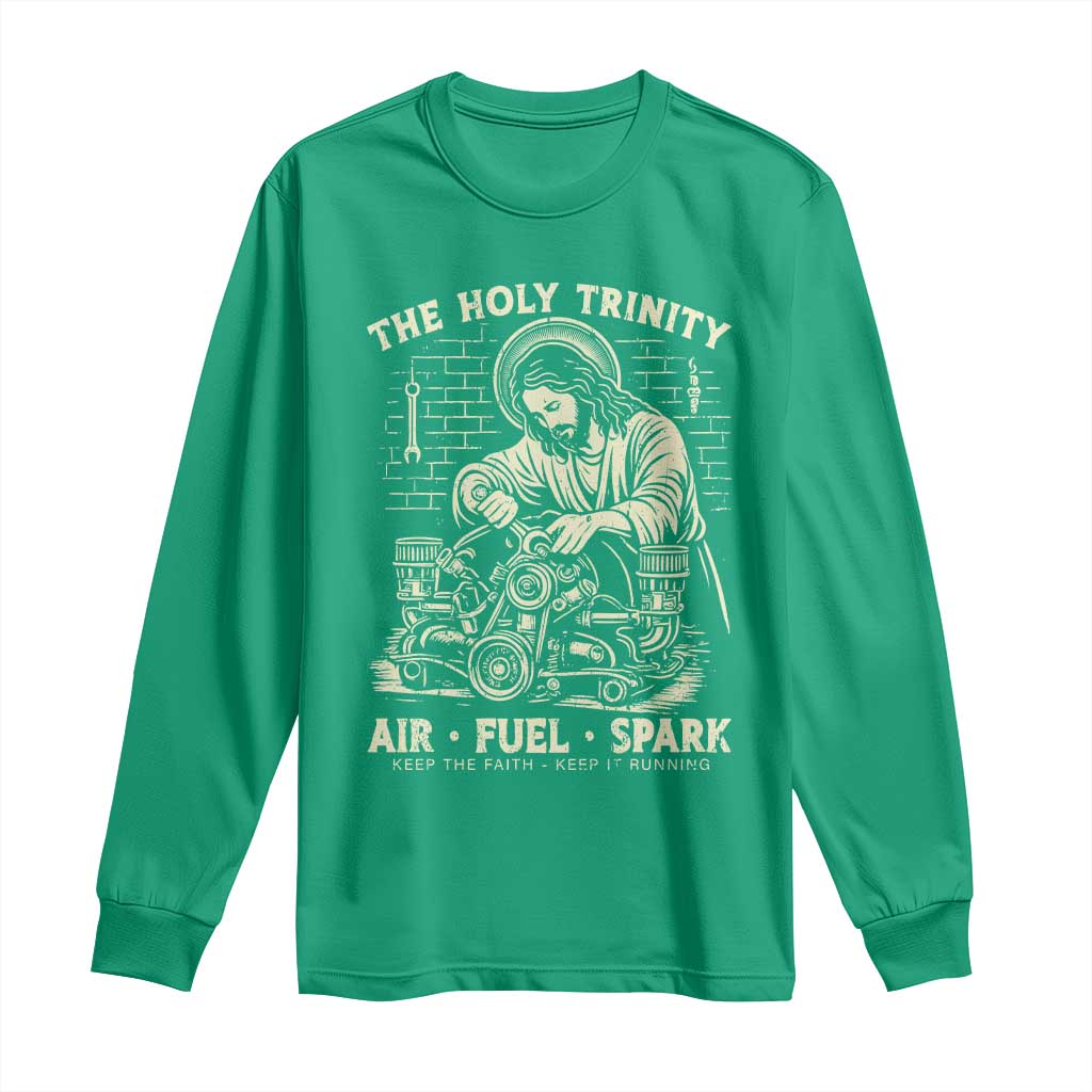 Funny Mechanic Jesus Holy Trinity Air Fuel Spark Vintage Long Sleeve Shirt Christian Car Lover Humor Gift for Gearheads