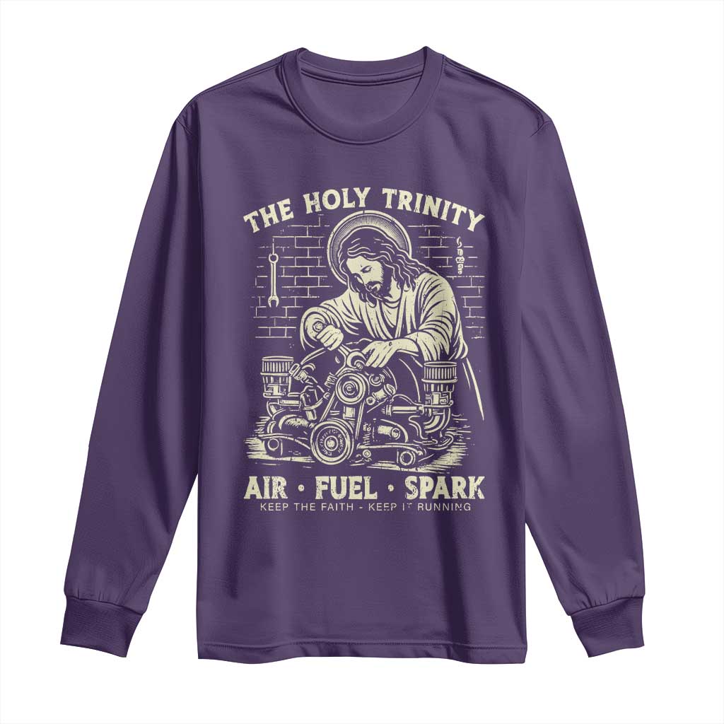 Funny Mechanic Jesus Holy Trinity Air Fuel Spark Vintage Long Sleeve Shirt Christian Car Lover Humor Gift for Gearheads