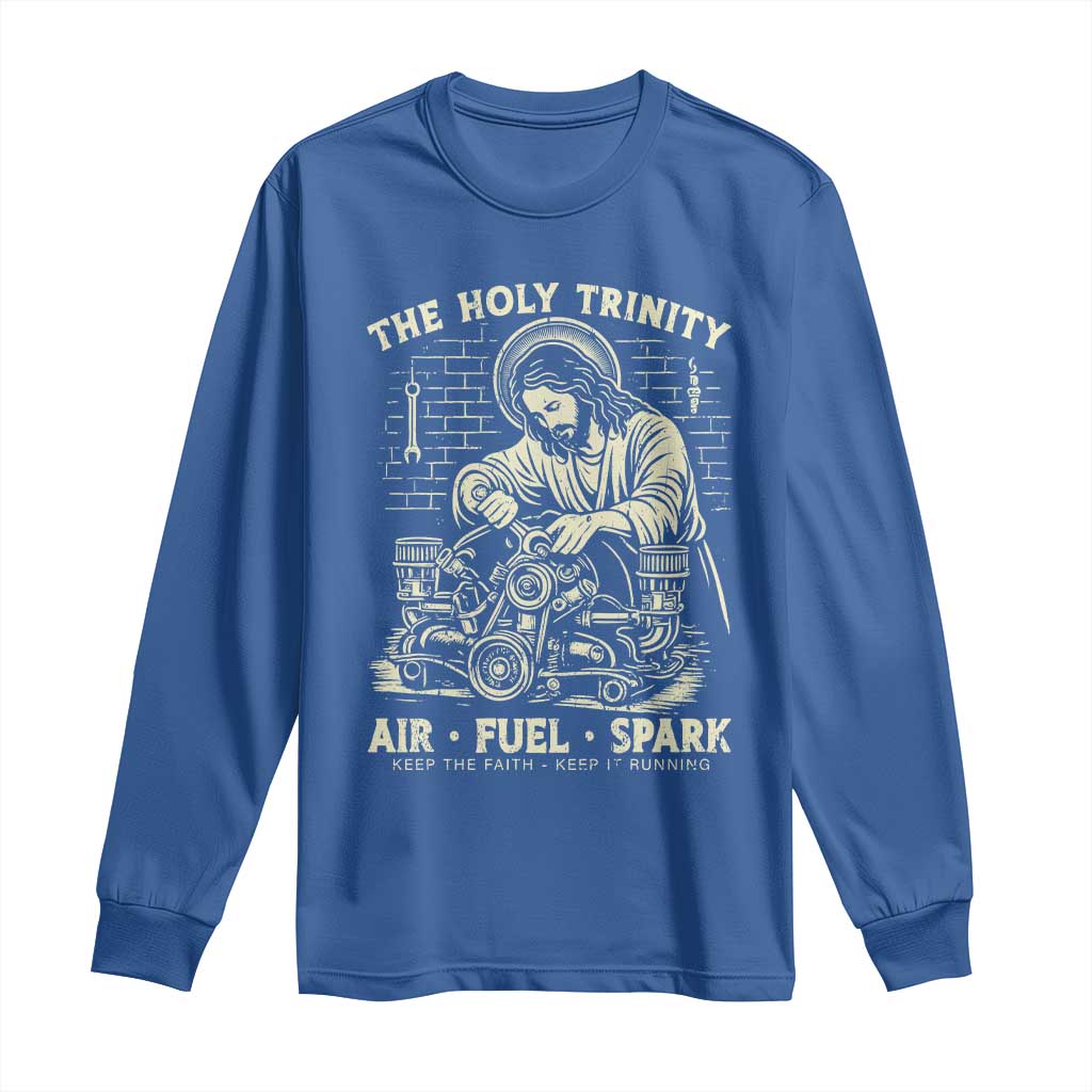 Funny Mechanic Jesus Holy Trinity Air Fuel Spark Vintage Long Sleeve Shirt Christian Car Lover Humor Gift for Gearheads