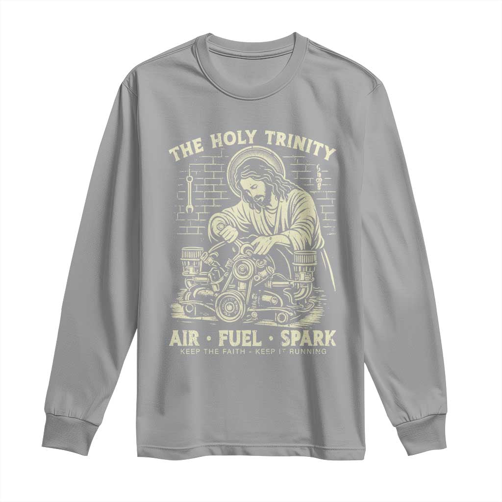 Funny Mechanic Jesus Holy Trinity Air Fuel Spark Vintage Long Sleeve Shirt Christian Car Lover Humor Gift for Gearheads
