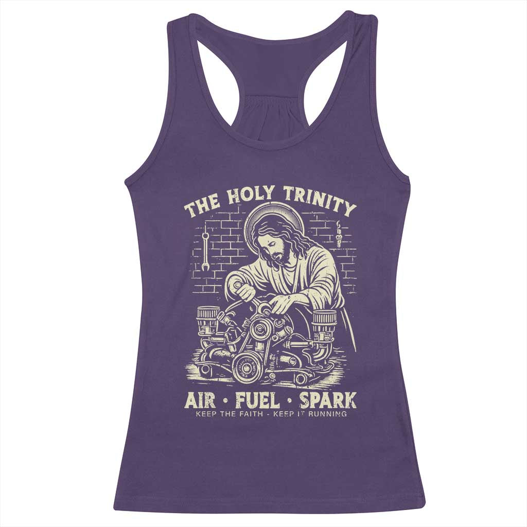 Funny Mechanic Jesus Holy Trinity Air Fuel Spark Vintage Racerback Tank Top Christian Car Lover Humor Gift for Gearheads