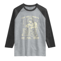 Funny Mechanic Jesus Holy Trinity Air Fuel Spark Vintage Raglan Shirt Christian Car Lover Humor Gift for Gearheads