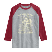 Funny Mechanic Jesus Holy Trinity Air Fuel Spark Vintage Raglan Shirt Christian Car Lover Humor Gift for Gearheads