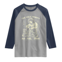 Funny Mechanic Jesus Holy Trinity Air Fuel Spark Vintage Raglan Shirt Christian Car Lover Humor Gift for Gearheads