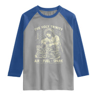 Funny Mechanic Jesus Holy Trinity Air Fuel Spark Vintage Raglan Shirt Christian Car Lover Humor Gift for Gearheads