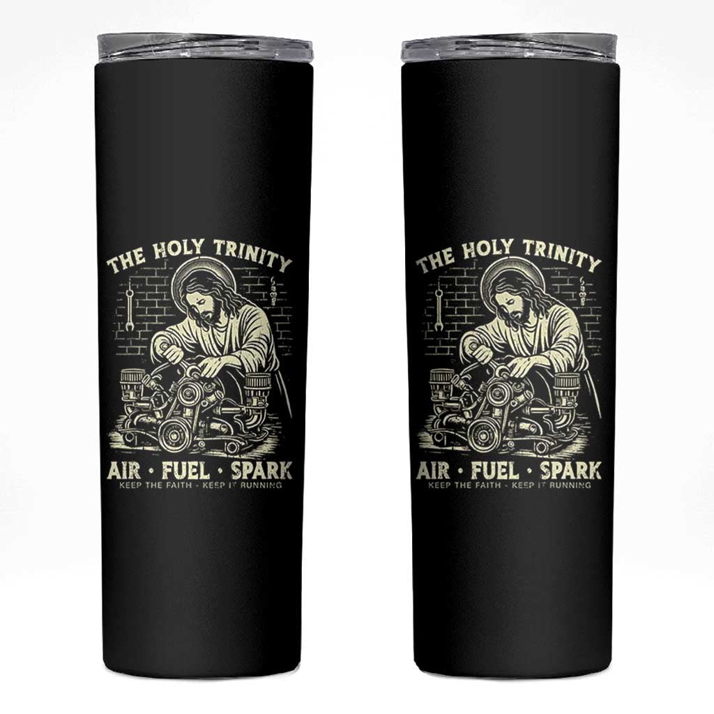 Funny Mechanic Jesus Holy Trinity Air Fuel Spark Vintage Skinny Tumbler Christian Car Lover Humor Gift for Gearheads