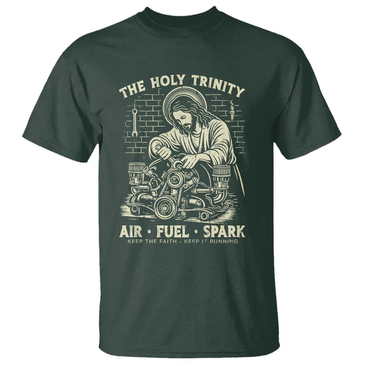 Funny Mechanic Jesus Holy Trinity Air Fuel Spark Vintage T Shirt Christian Car Lover Humor Gift for Gearheads