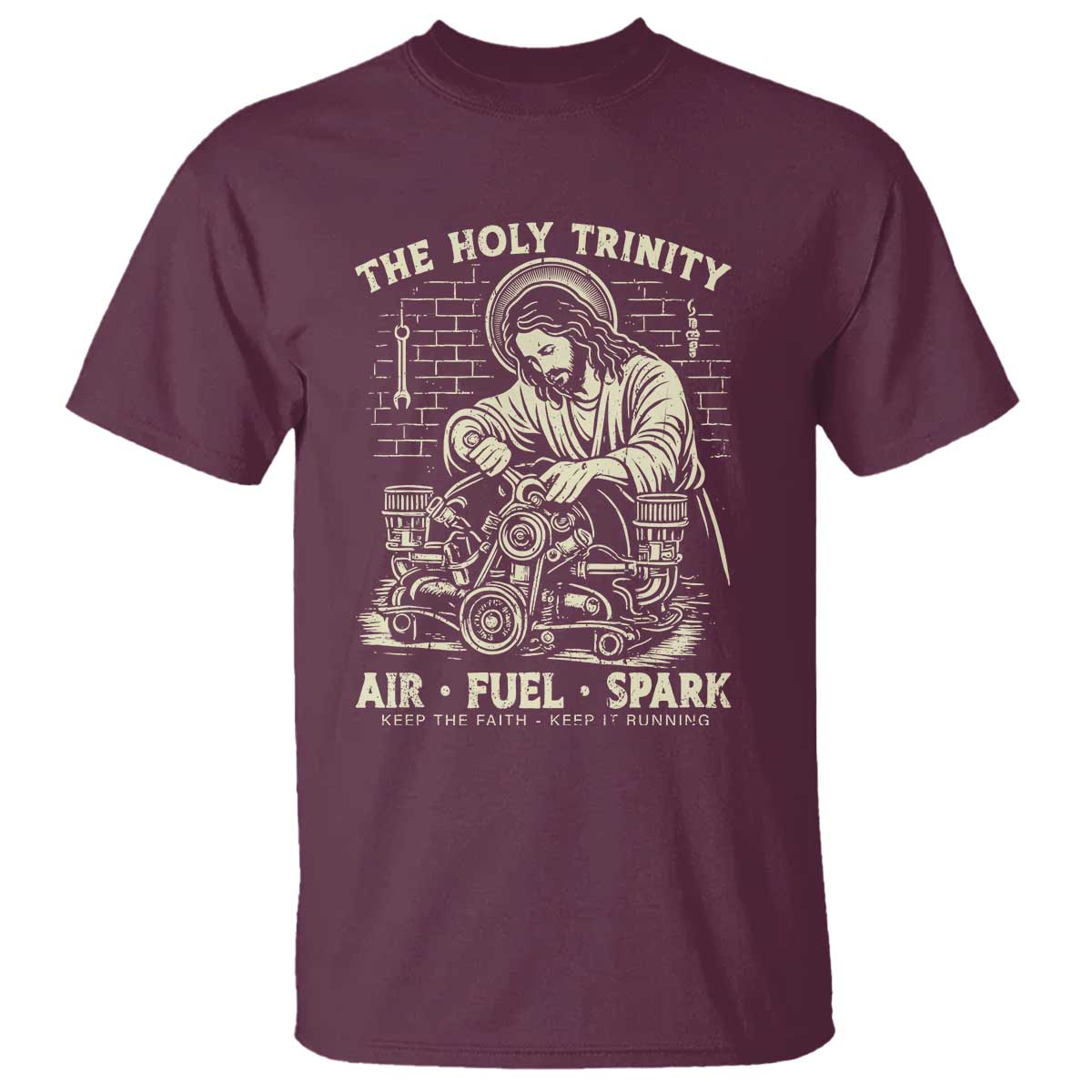 Funny Mechanic Jesus Holy Trinity Air Fuel Spark Vintage T Shirt Christian Car Lover Humor Gift for Gearheads