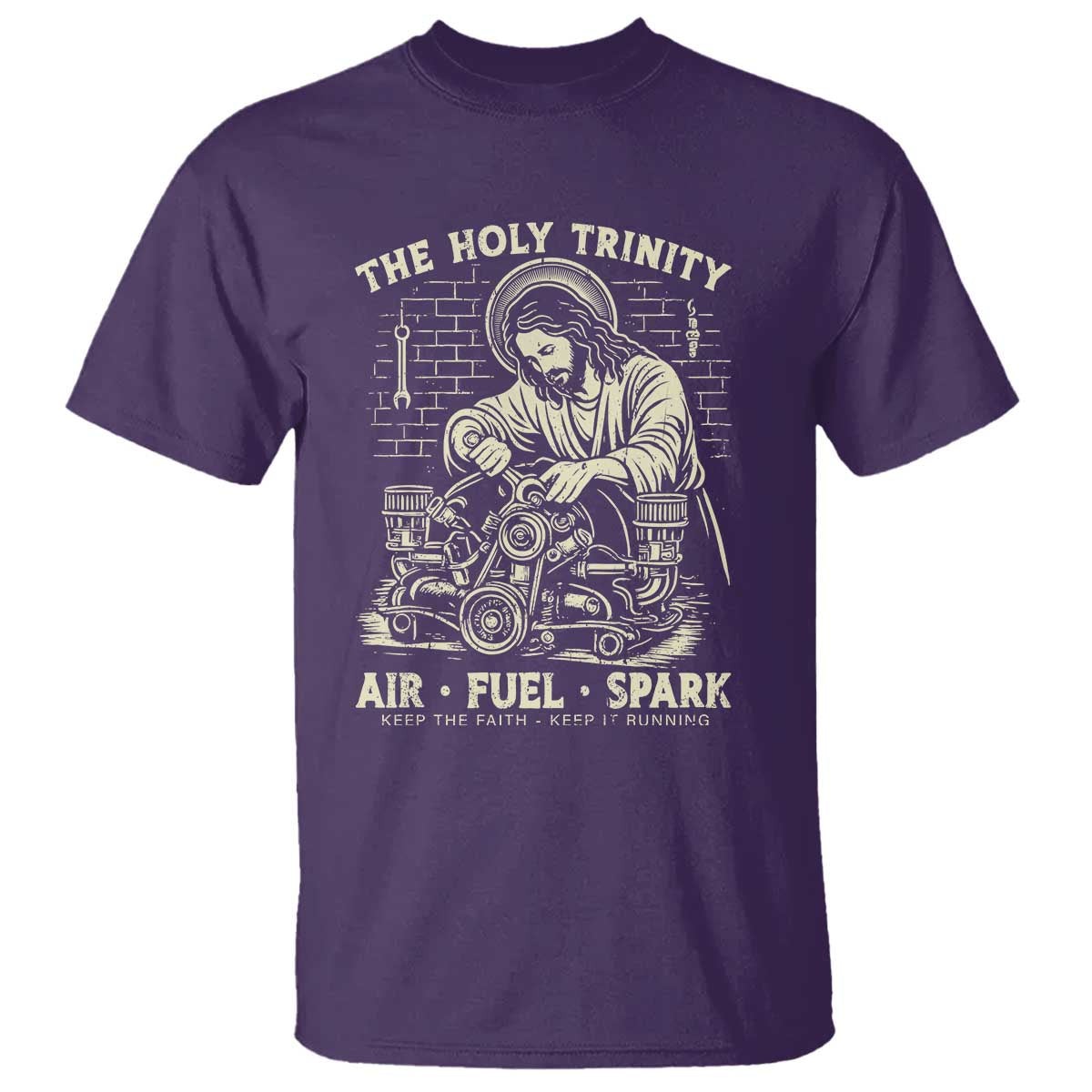 Funny Mechanic Jesus Holy Trinity Air Fuel Spark Vintage T Shirt Christian Car Lover Humor Gift for Gearheads