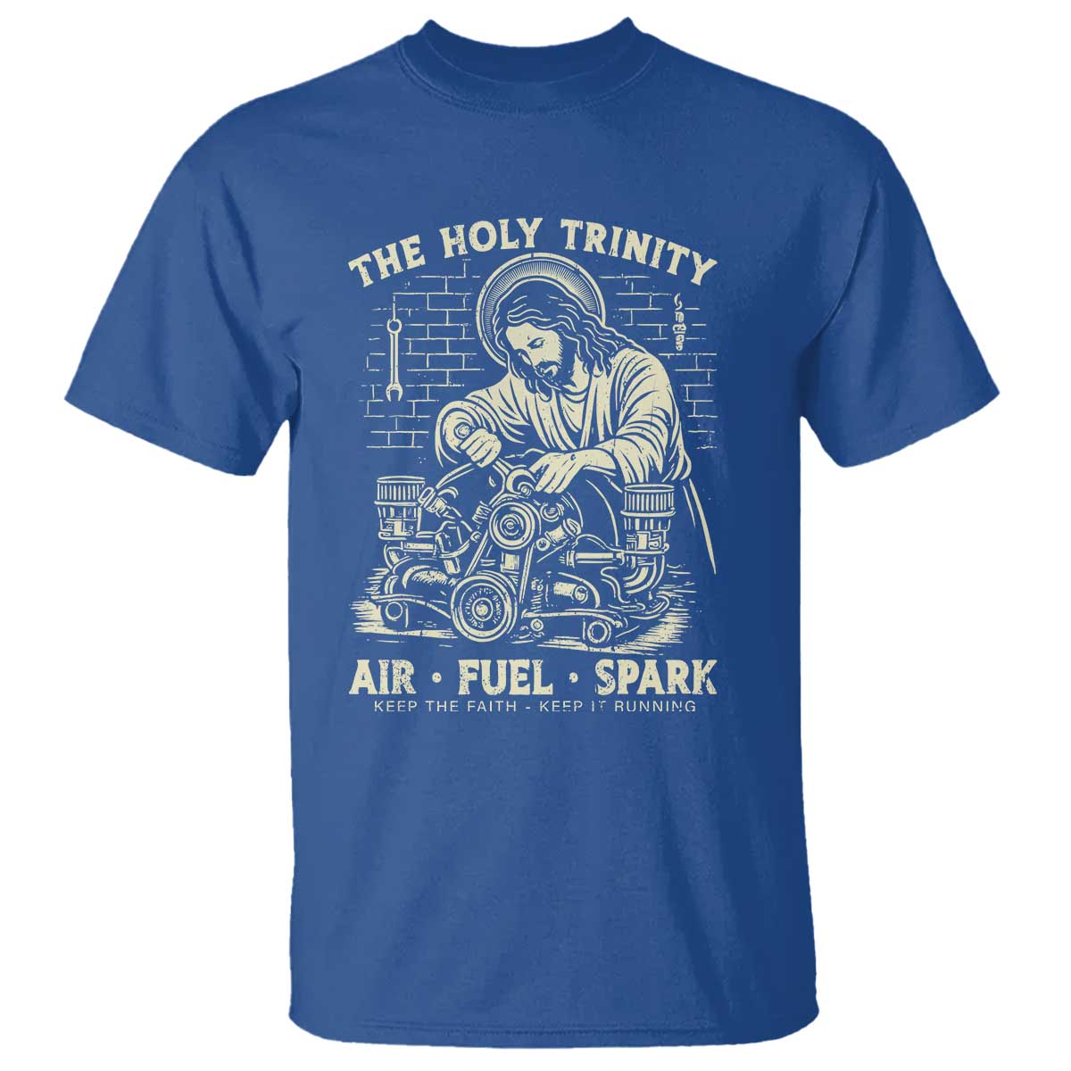Funny Mechanic Jesus Holy Trinity Air Fuel Spark Vintage T Shirt Christian Car Lover Humor Gift for Gearheads