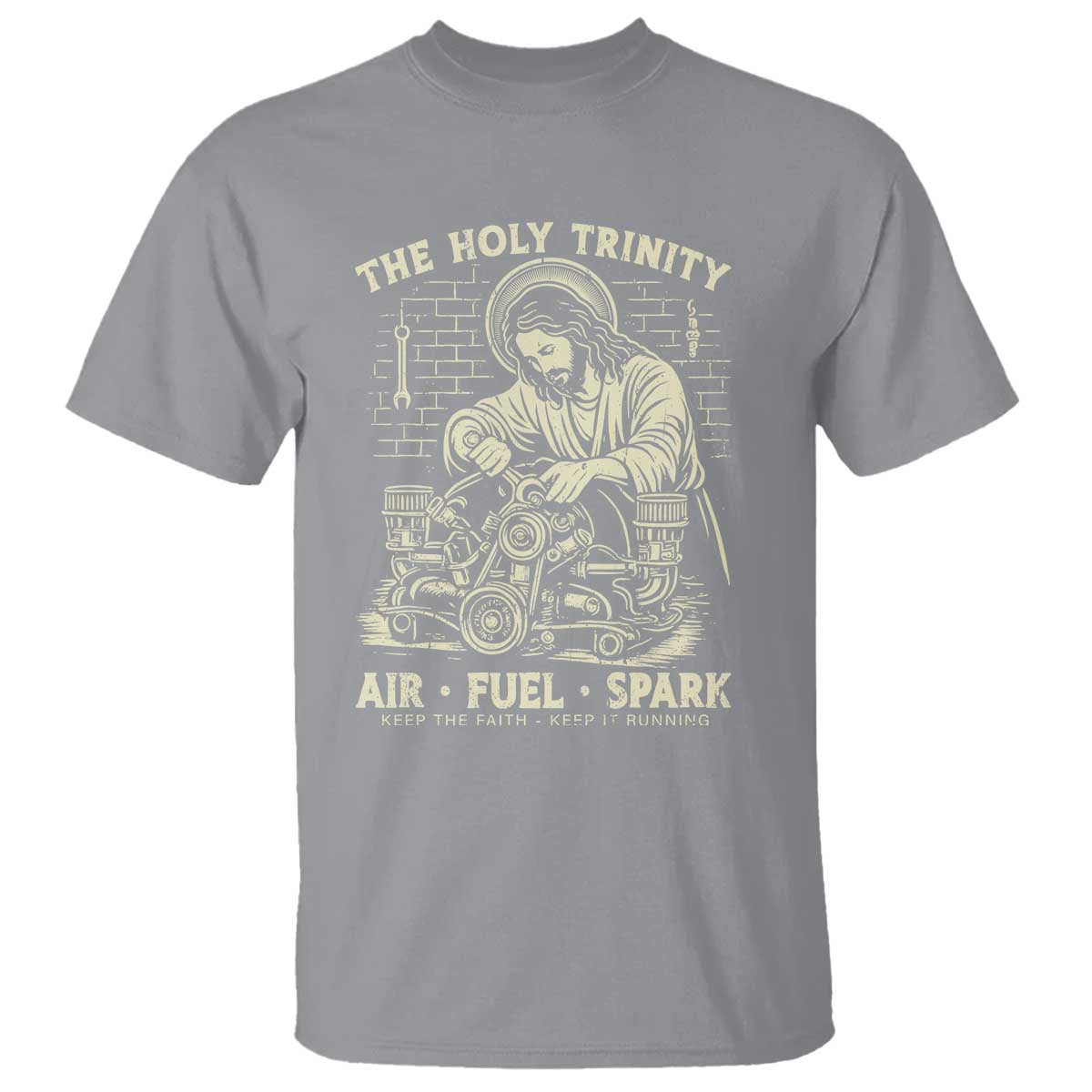 Funny Mechanic Jesus Holy Trinity Air Fuel Spark Vintage T Shirt Christian Car Lover Humor Gift for Gearheads
