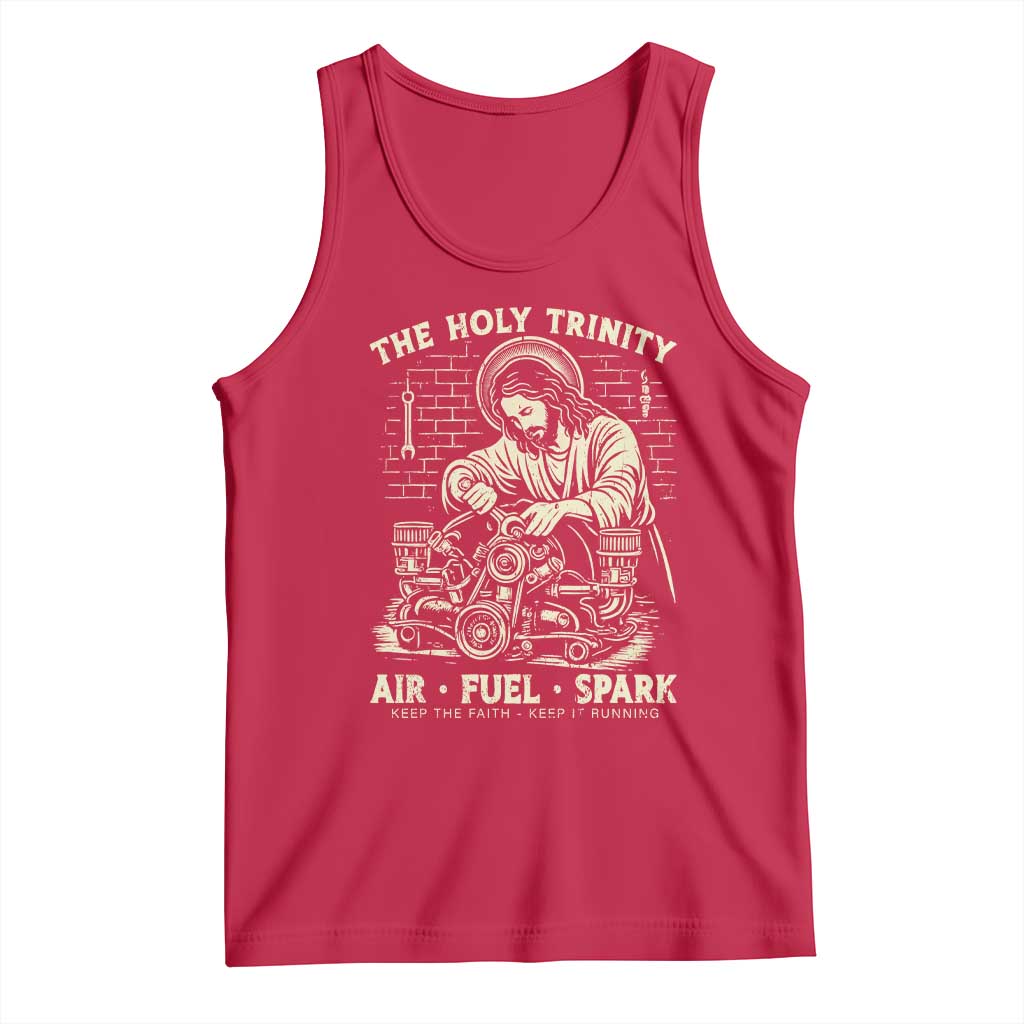 Funny Mechanic Jesus Holy Trinity Air Fuel Spark Vintage Tank Top Christian Car Lover Humor Gift for Gearheads
