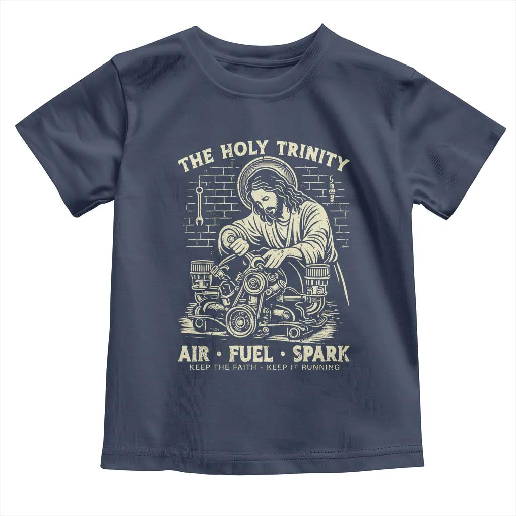 Funny Mechanic Jesus Holy Trinity Air Fuel Spark Vintage Toddler T Shirt Christian Car Lover Humor Gift for Gearheads