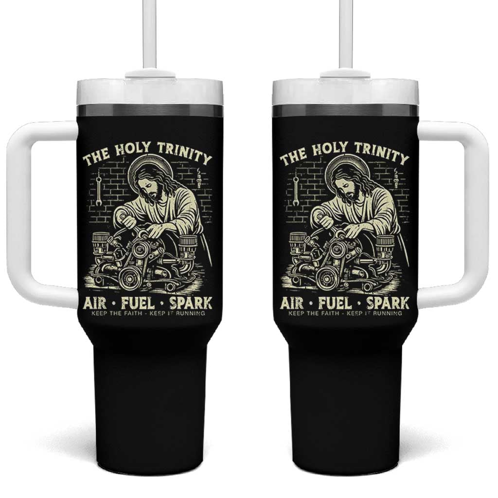 Funny Mechanic Jesus Holy Trinity Air Fuel Spark Vintage Tumbler With Handle Christian Car Lover Humor Gift for Gearheads