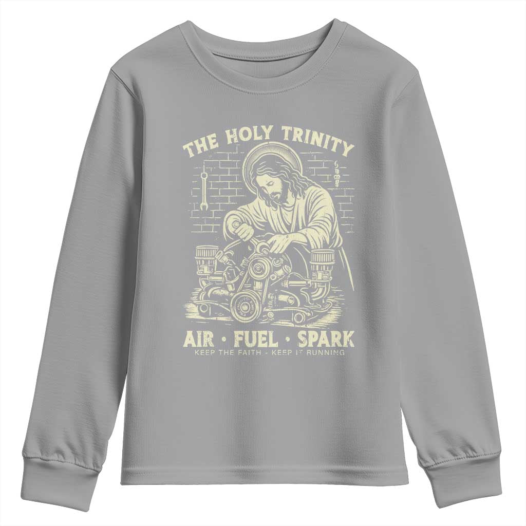 Funny Mechanic Jesus Holy Trinity Air Fuel Spark Vintage Youth Sweatshirt Christian Car Lover Humor Gift for Gearheads