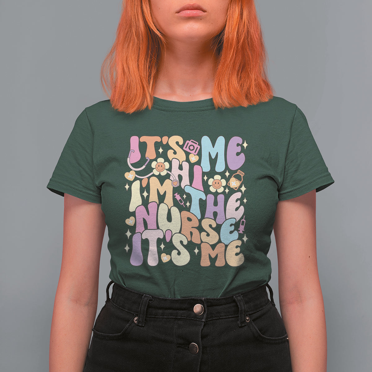 Funny Nurse T Shirt For Women Funny Nurse It's Me Hi I'm The Nurse It's Me Nurrsing Groovy - Wonder Print Shop