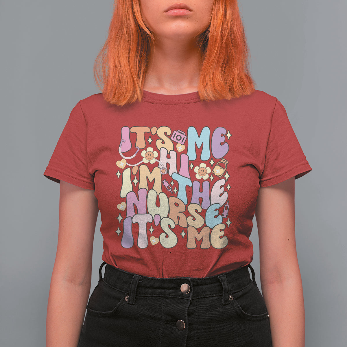 Funny Nurse T Shirt For Women Funny Nurse It's Me Hi I'm The Nurse It's Me Nurrsing Groovy - Wonder Print Shop