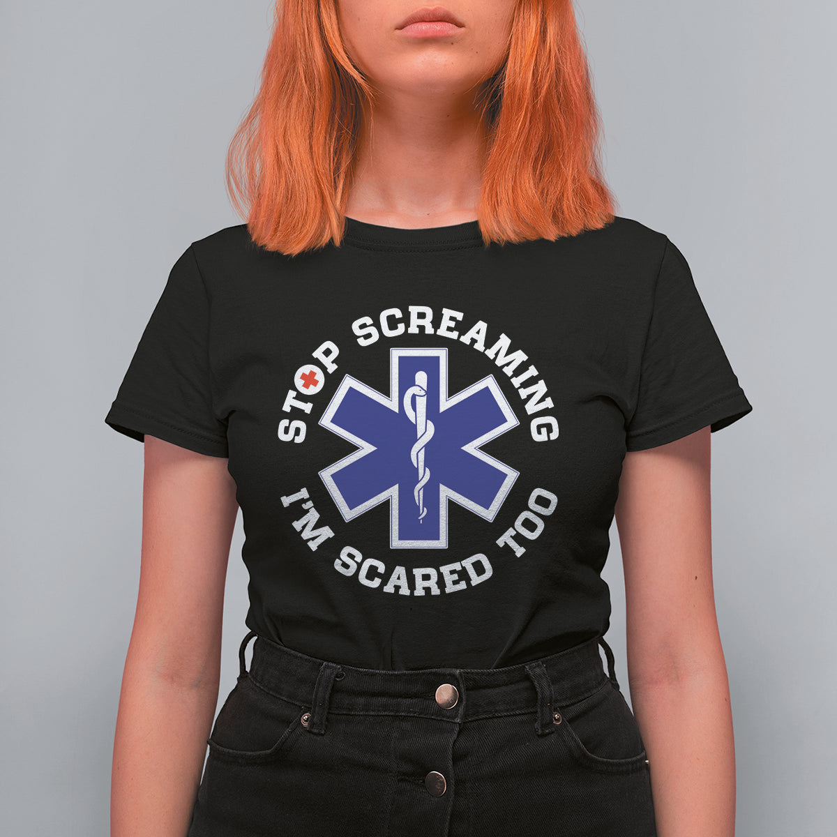 Funny Nurse T Shirt For Women Funny Nurse Stop Screaming I'm Scared Too Nursing Red Cross - Wonder Print Shop