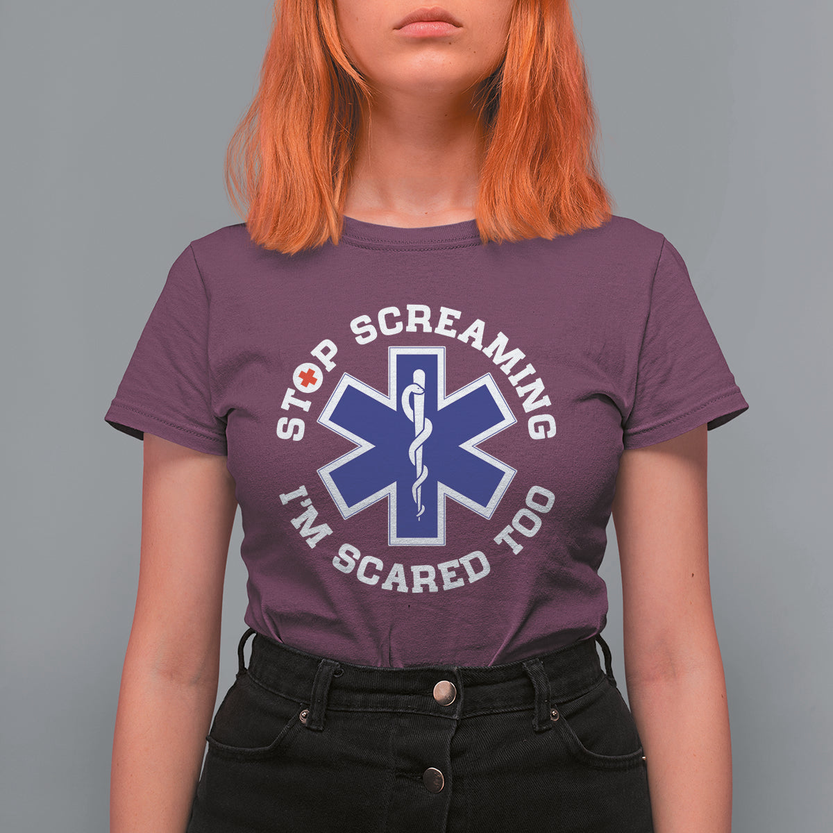 Funny Nurse T Shirt For Women Funny Nurse Stop Screaming I'm Scared Too Nursing Red Cross - Wonder Print Shop