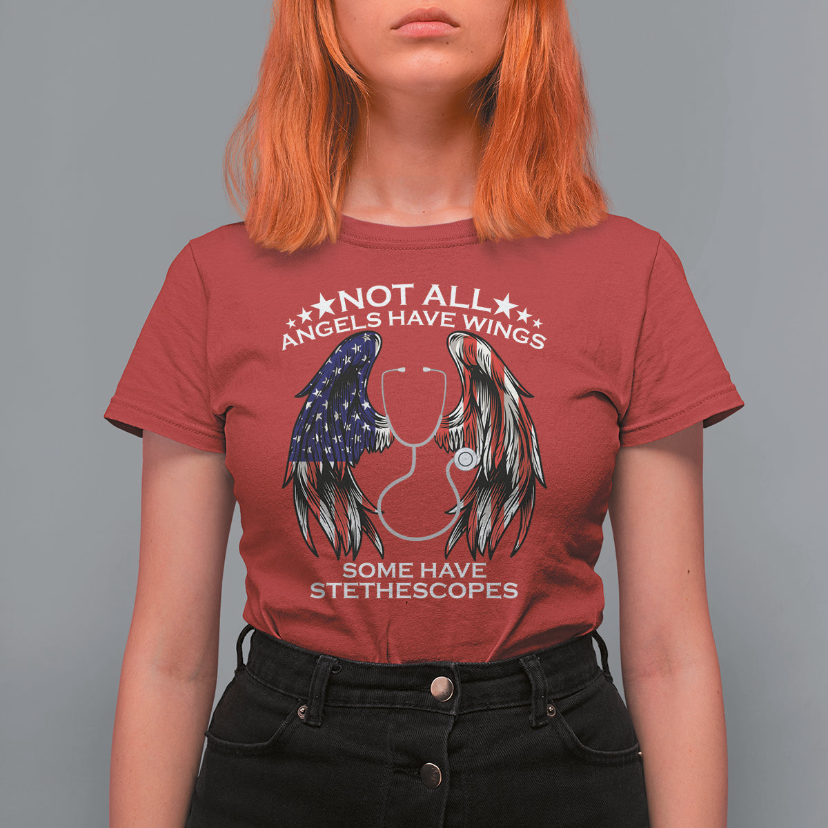 Funny Nurse T Shirt For Women Nurse Appreciation American Flag Angel Wings Not All Angels Have Wings Some Have Stethoscopes Nursing Nurse Life, Nurse Pride - Wonder Print Shop