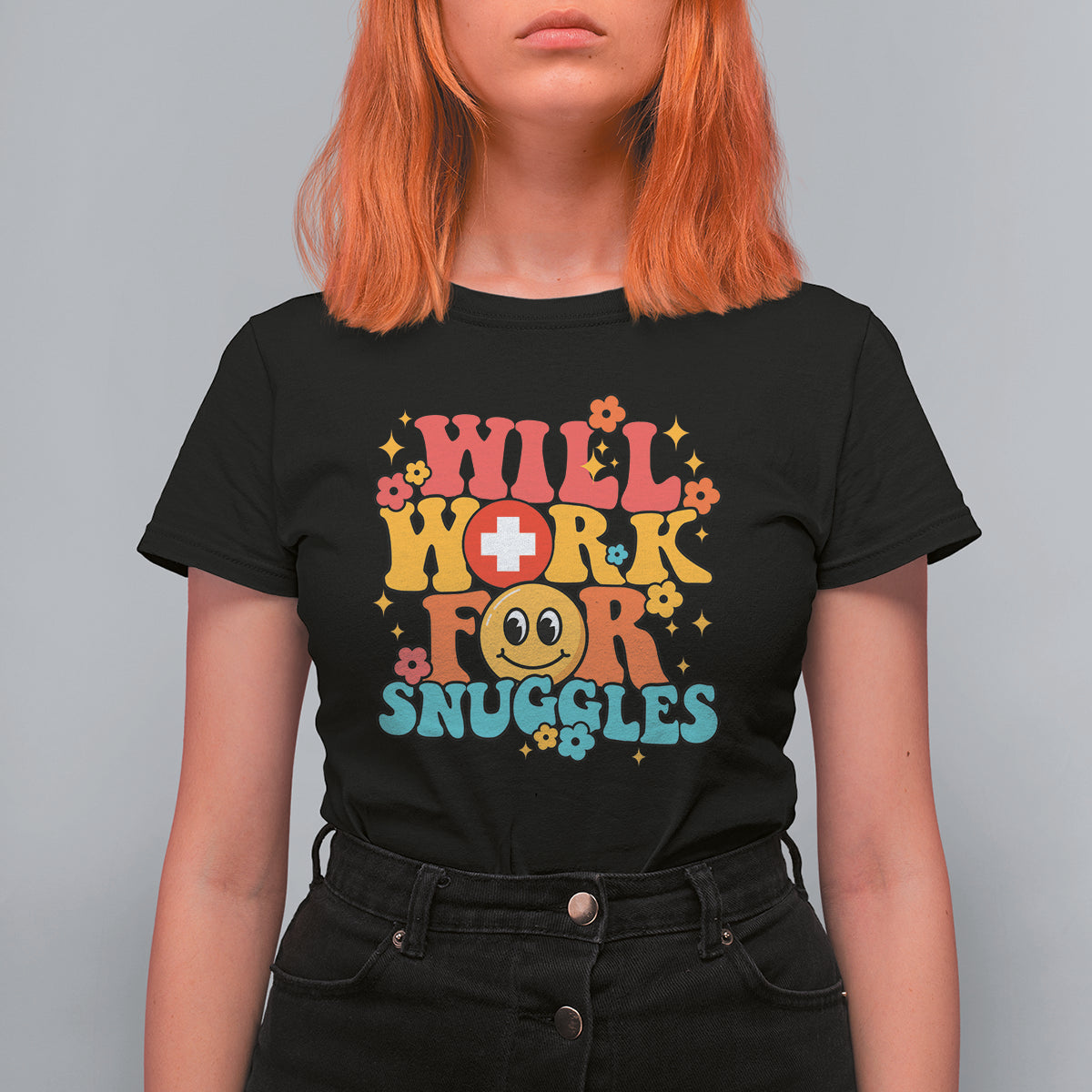 Funny Nurse T Shirt For Women Retro Groovy Will Work For Snuggles Comfy Nicu Nurse Neonatal Nurse Life, Nurse Appreciation Gift for Nurse Week - Wonder Print Shop