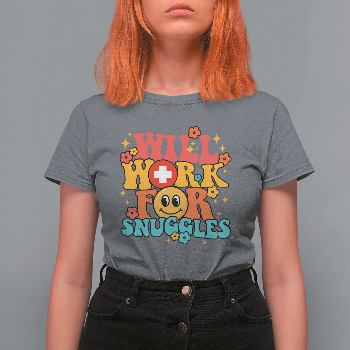 Funny Nurse T Shirt For Women Retro Groovy Will Work For Snuggles Comfy Nicu Nurse Neonatal Nurse Life, Nurse Appreciation Gift for Nurse Week - Wonder Print Shop