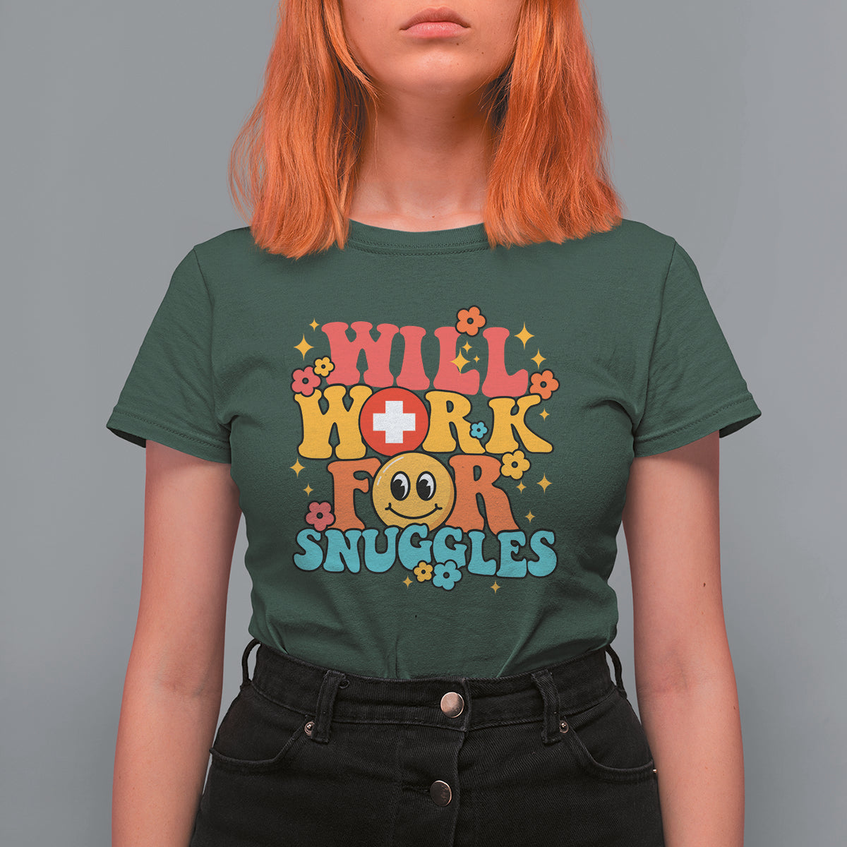 Funny Nurse T Shirt For Women Retro Groovy Will Work For Snuggles Comfy Nicu Nurse Neonatal Nurse Life, Nurse Appreciation Gift for Nurse Week - Wonder Print Shop
