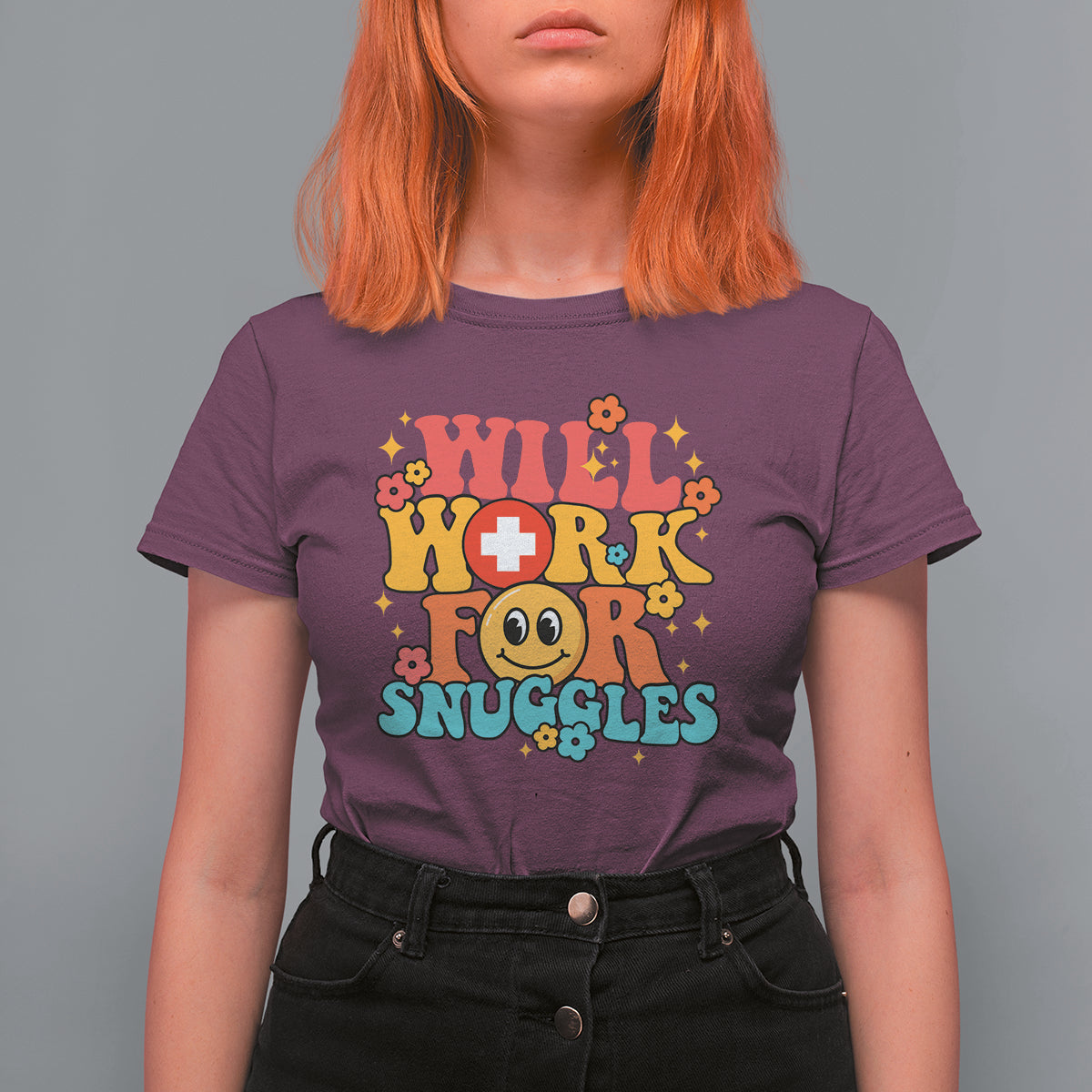 Funny Nurse T Shirt For Women Retro Groovy Will Work For Snuggles Comfy Nicu Nurse Neonatal Nurse Life, Nurse Appreciation Gift for Nurse Week - Wonder Print Shop