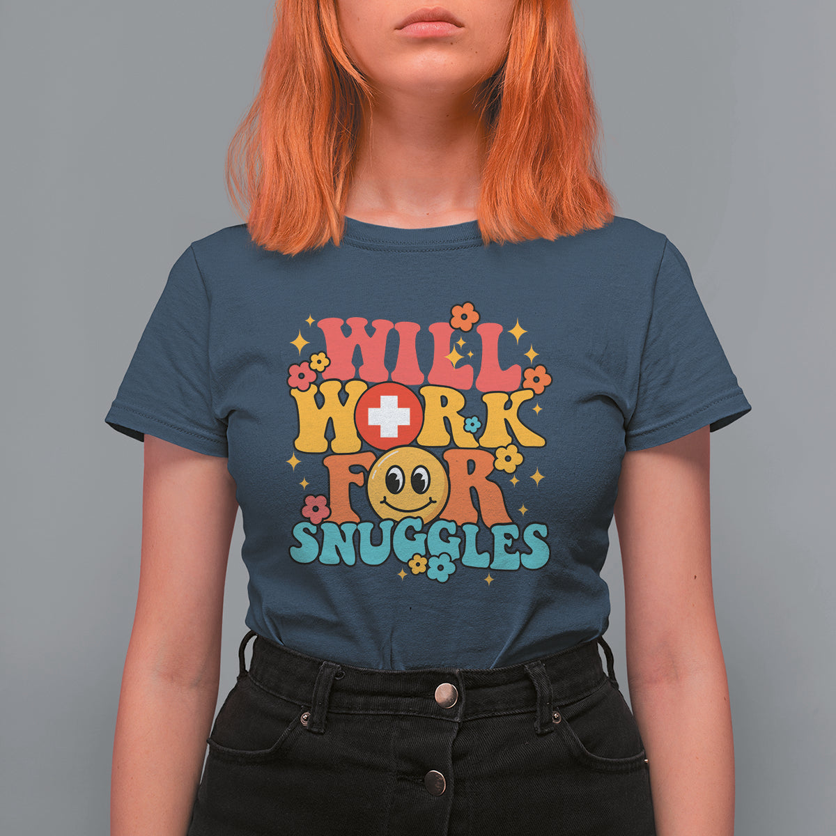 Funny Nurse T Shirt For Women Retro Groovy Will Work For Snuggles Comfy Nicu Nurse Neonatal Nurse Life, Nurse Appreciation Gift for Nurse Week - Wonder Print Shop