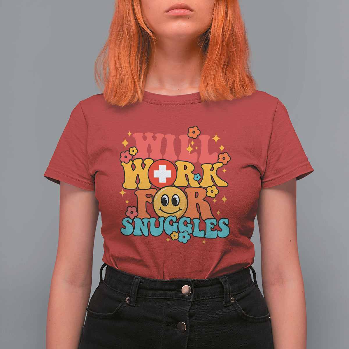 Funny Nurse T Shirt For Women Retro Groovy Will Work For Snuggles Comfy Nicu Nurse Neonatal Nurse Life, Nurse Appreciation Gift for Nurse Week - Wonder Print Shop