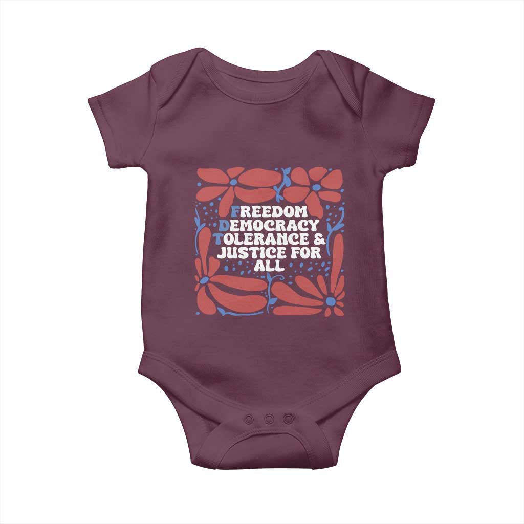 Subtle FDT Baby Onesie Freedom Democracy Tolerence and Justice For All
