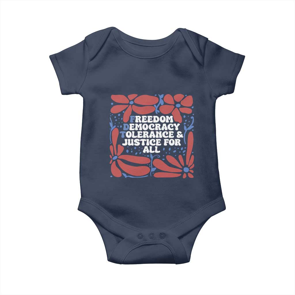 Subtle FDT Baby Onesie Freedom Democracy Tolerence and Justice For All