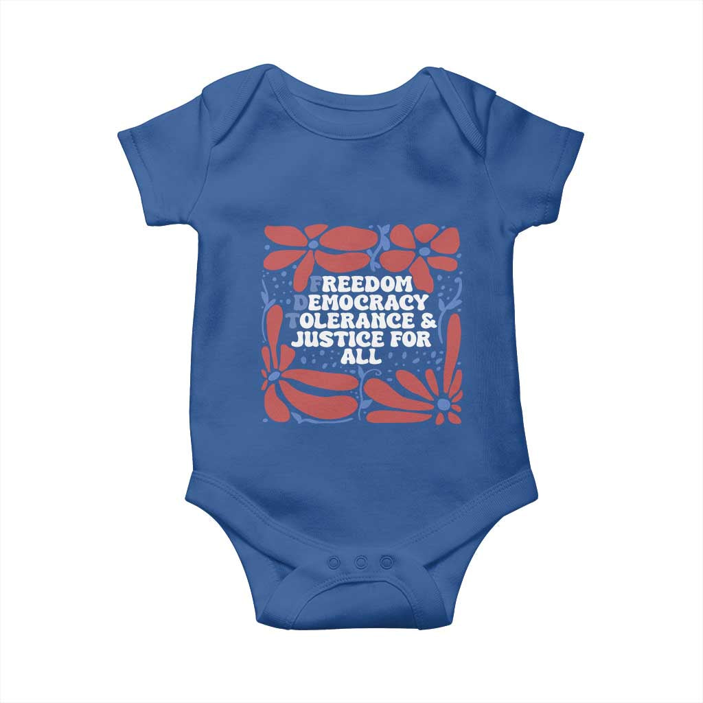 Subtle FDT Baby Onesie Freedom Democracy Tolerence and Justice For All