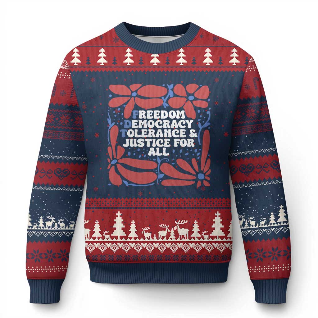 Subtle FDT Ugly Christmas Sweater Freedom Democracy Tolerence and Justice For All - Wonder Print Shop