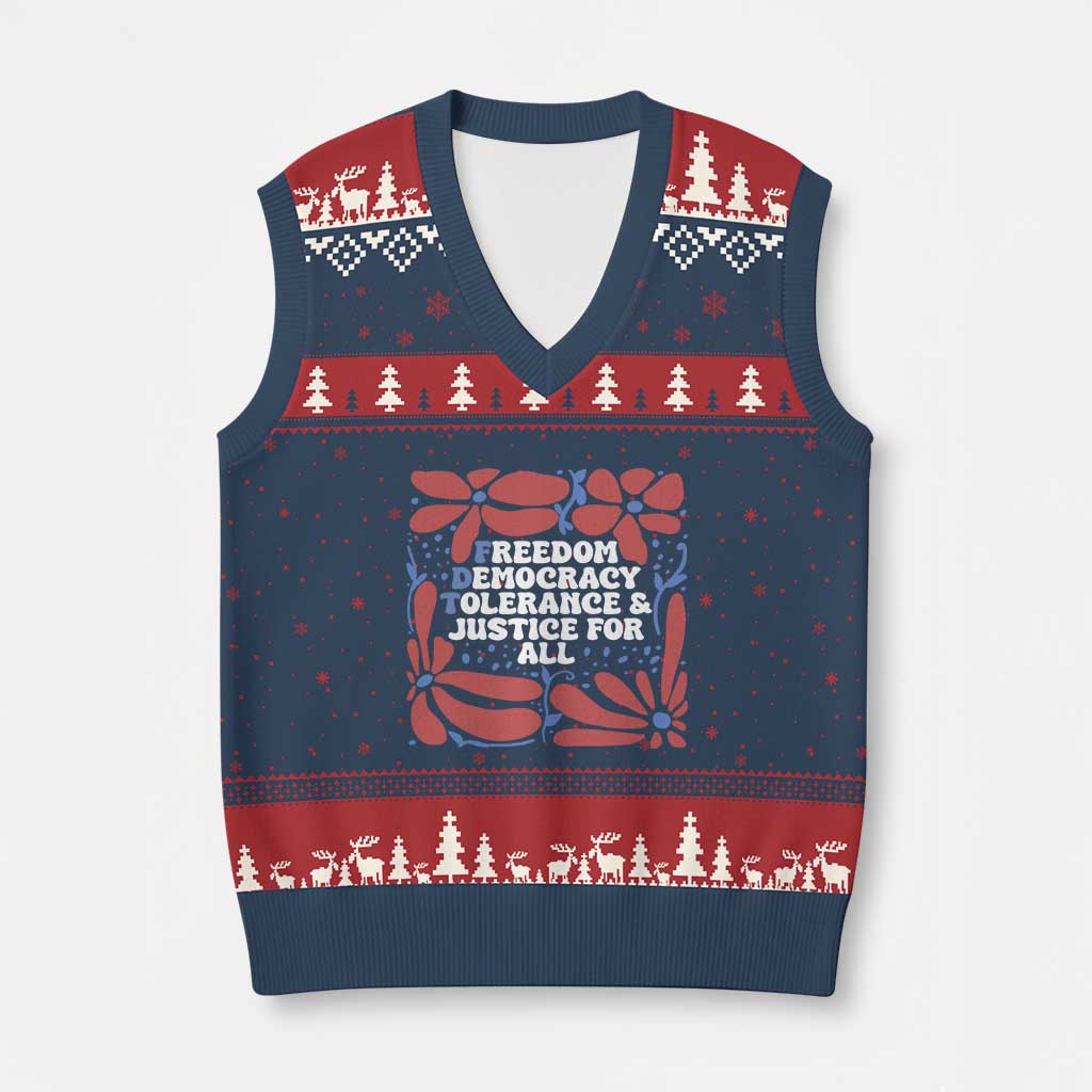 Subtle FDT V-Neck Knit Sweater Vest Freedom Democracy Tolerence and Justice For All - Wonder Print Shop
