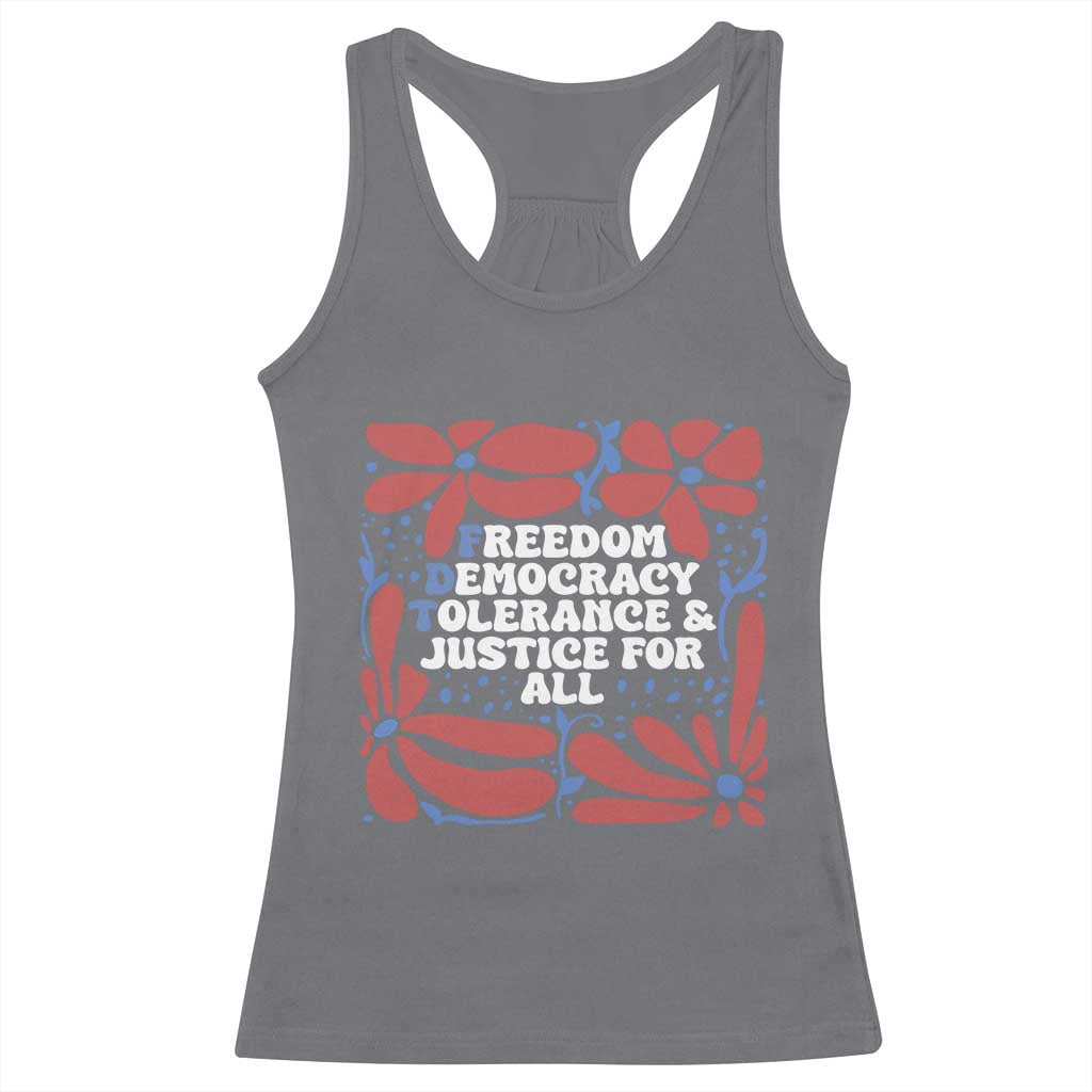 Subtle FDT Racerback Tank Top Freedom Democracy Tolerence and Justice For All