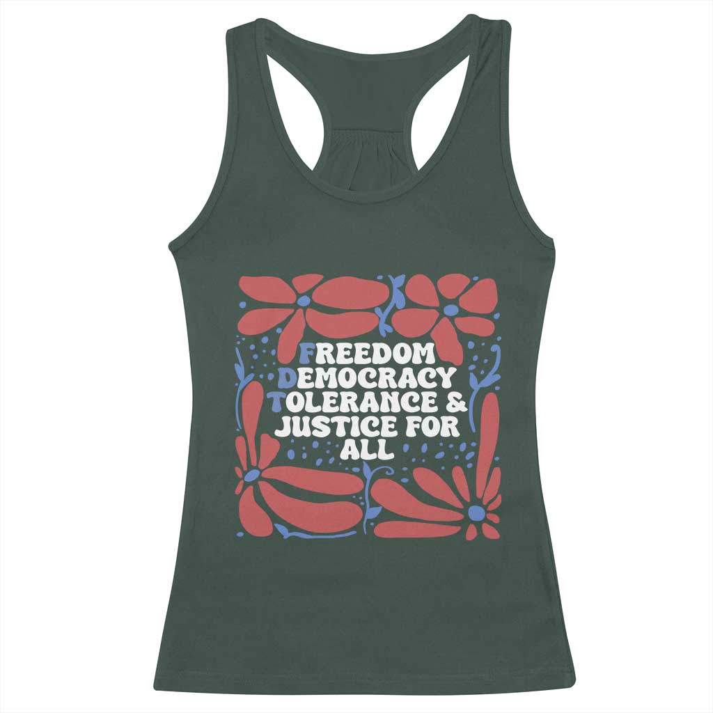 Subtle FDT Racerback Tank Top Freedom Democracy Tolerence and Justice For All