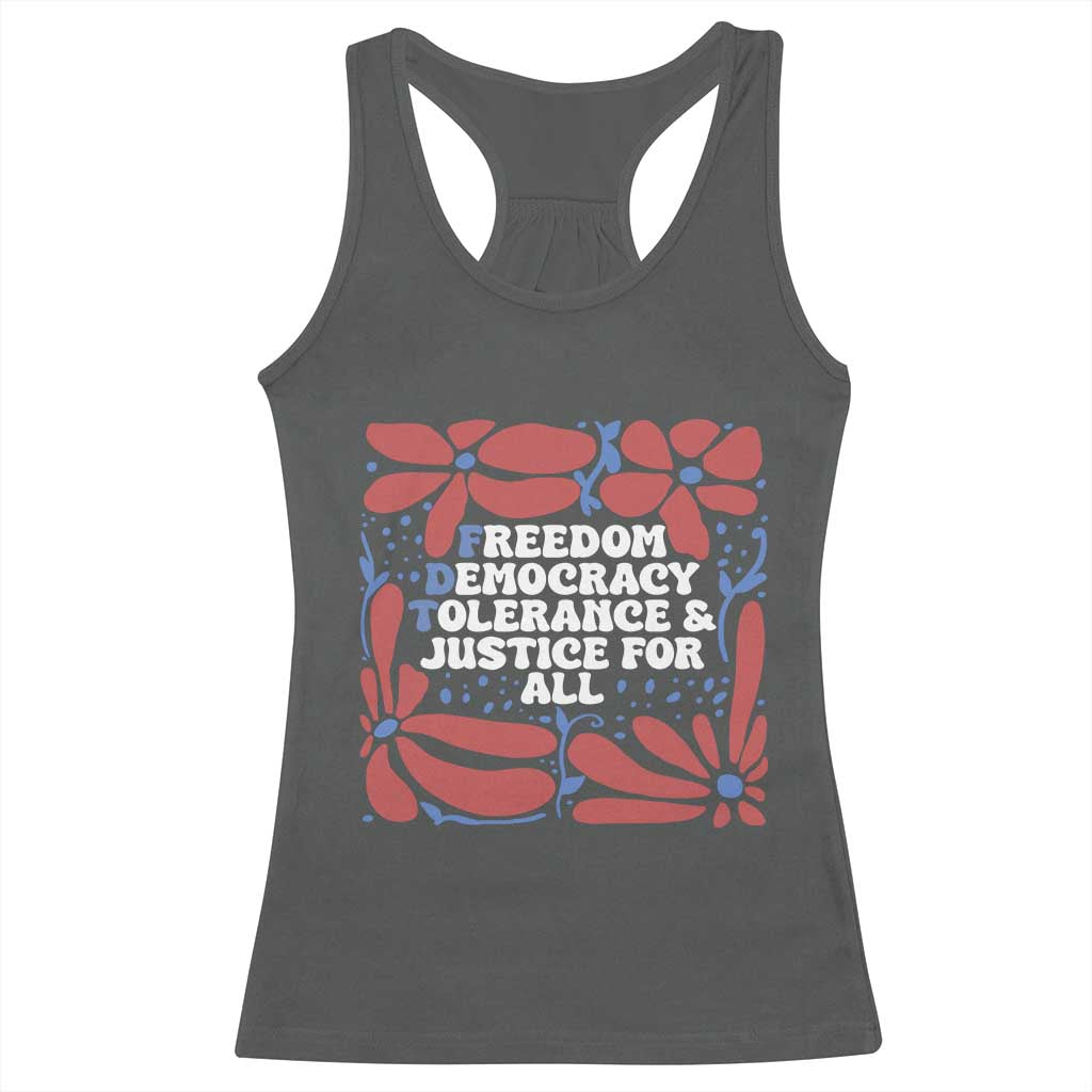Subtle FDT Racerback Tank Top Freedom Democracy Tolerence and Justice For All