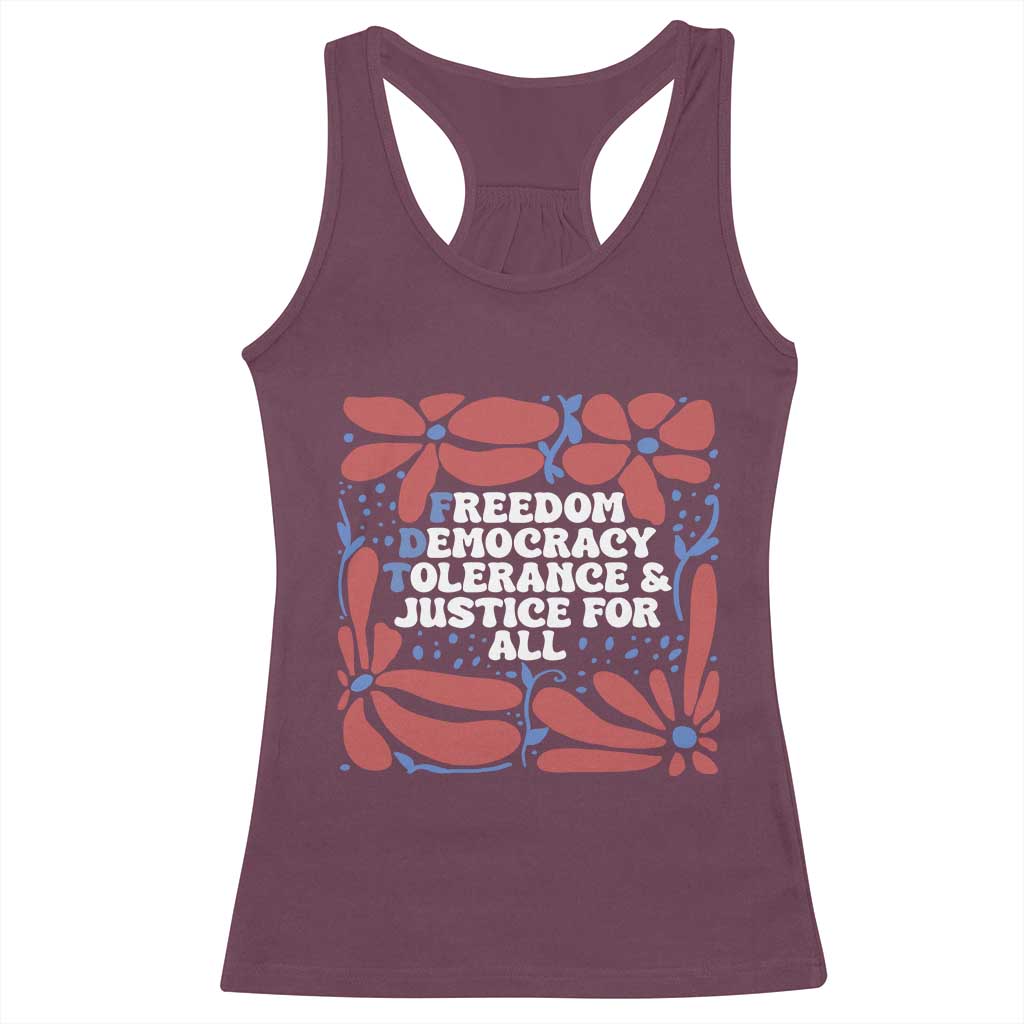 Subtle FDT Racerback Tank Top Freedom Democracy Tolerence and Justice For All