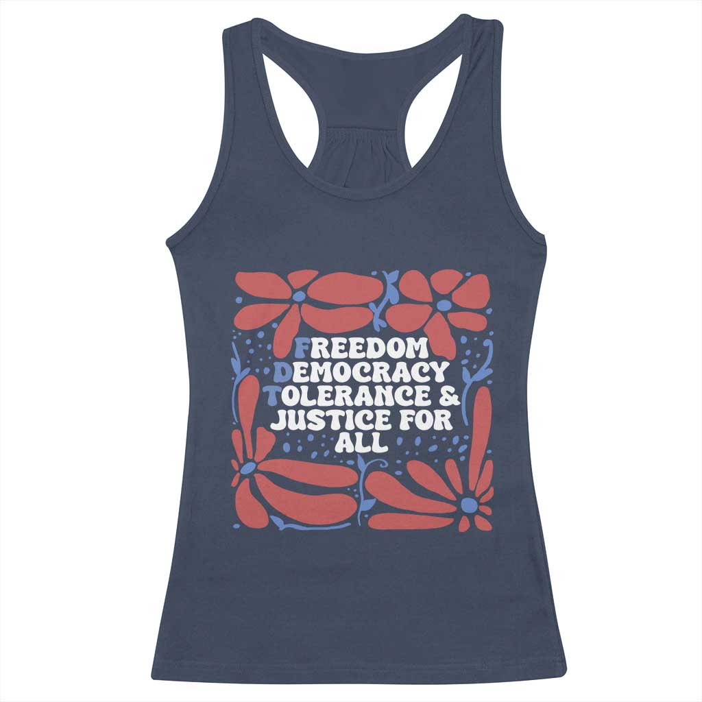 Subtle FDT Racerback Tank Top Freedom Democracy Tolerence and Justice For All