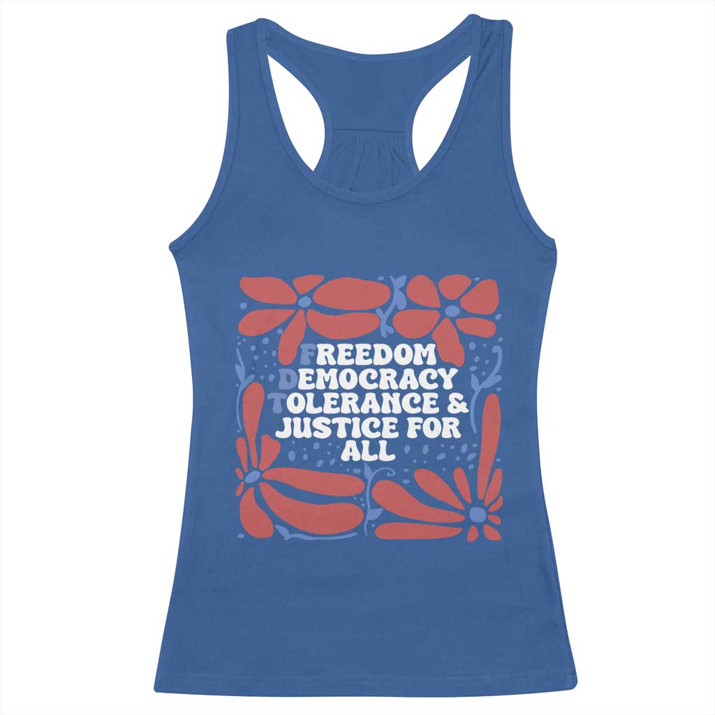 Subtle FDT Racerback Tank Top Freedom Democracy Tolerence and Justice For All