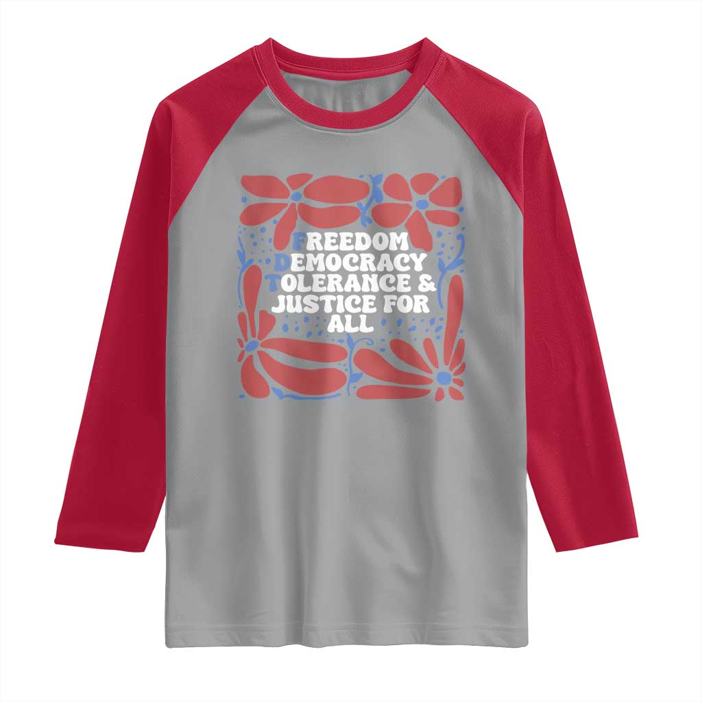 Subtle FDT Raglan Shirt Freedom Democracy Tolerence and Justice For All