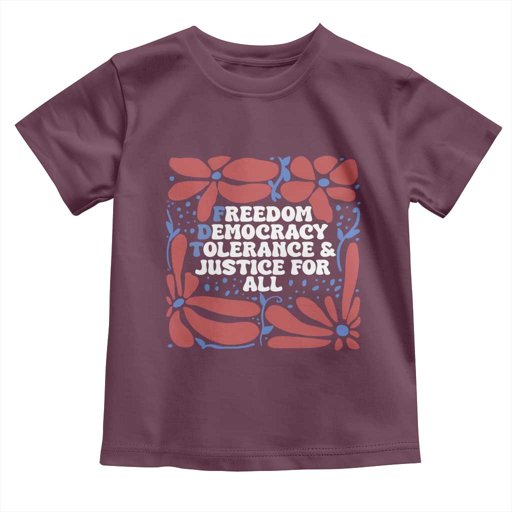 Subtle FDT Toddler T Shirt Freedom Democracy Tolerence and Justice For All