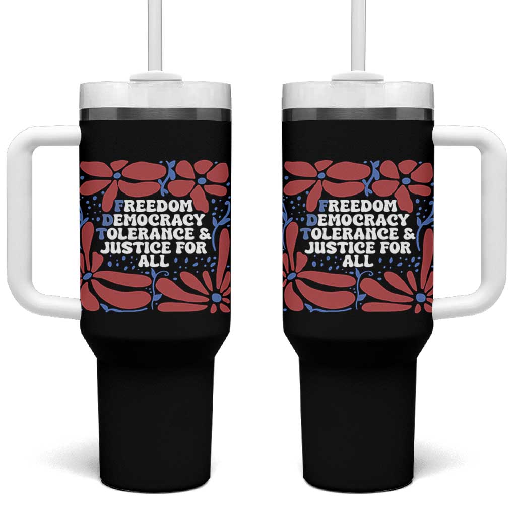 Subtle FDT Tumbler With Handle Freedom Democracy Tolerence and Justice For All