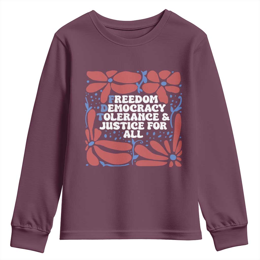 Subtle FDT Youth Sweatshirt Freedom Democracy Tolerence and Justice For All