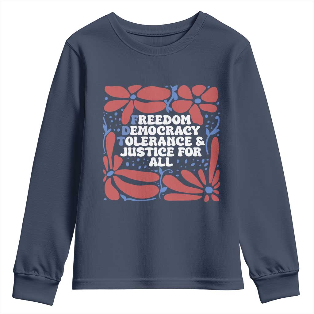 Subtle FDT Youth Sweatshirt Freedom Democracy Tolerence and Justice For All