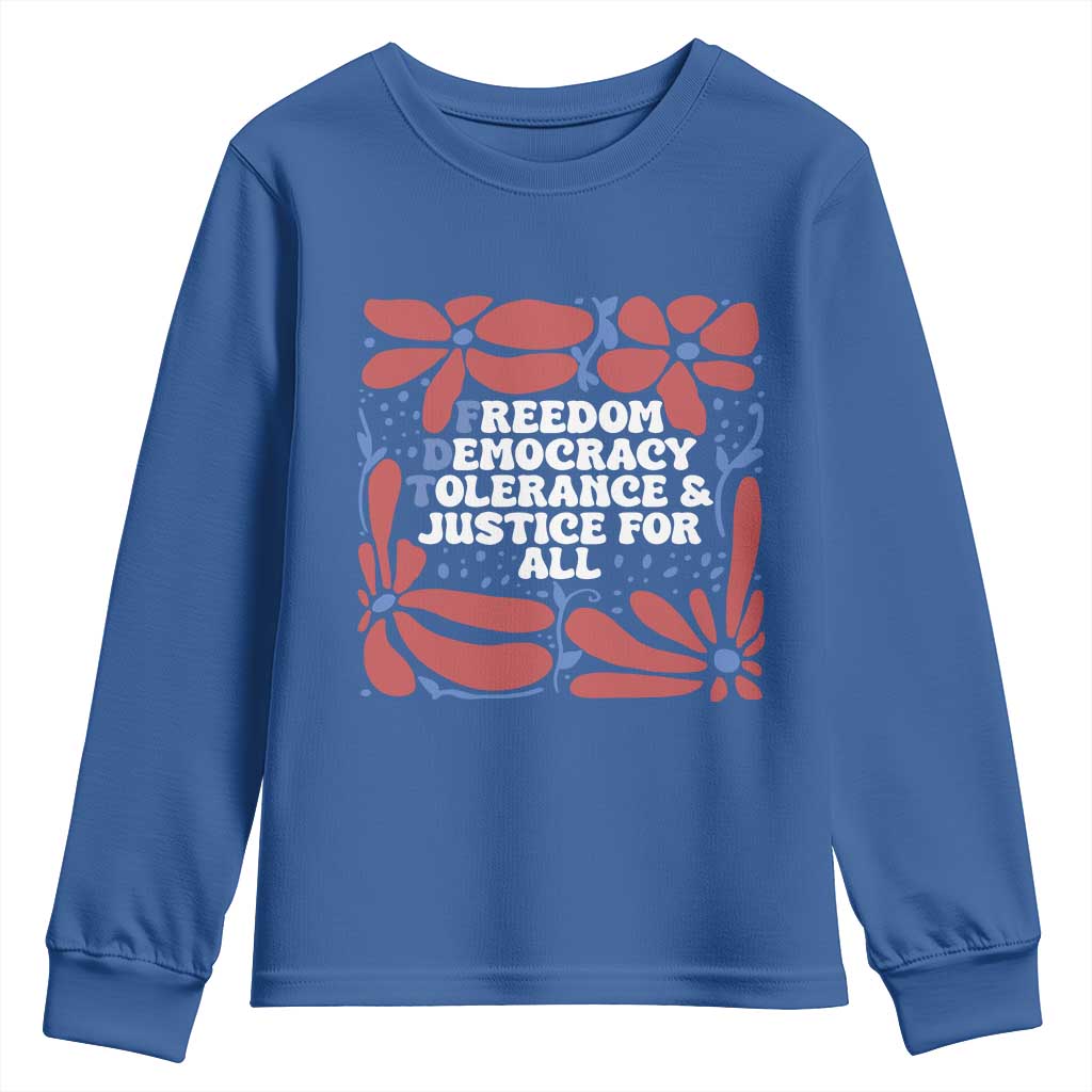 Subtle FDT Youth Sweatshirt Freedom Democracy Tolerence and Justice For All