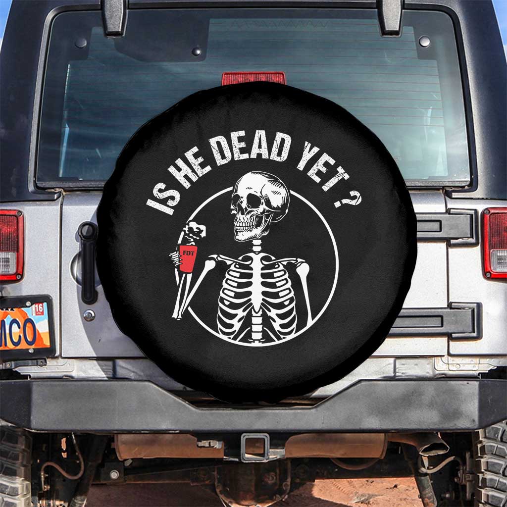 Is He Dead Yet Subtle FDT Spare Tire Cover Funny Skeleton Drinking Coffee