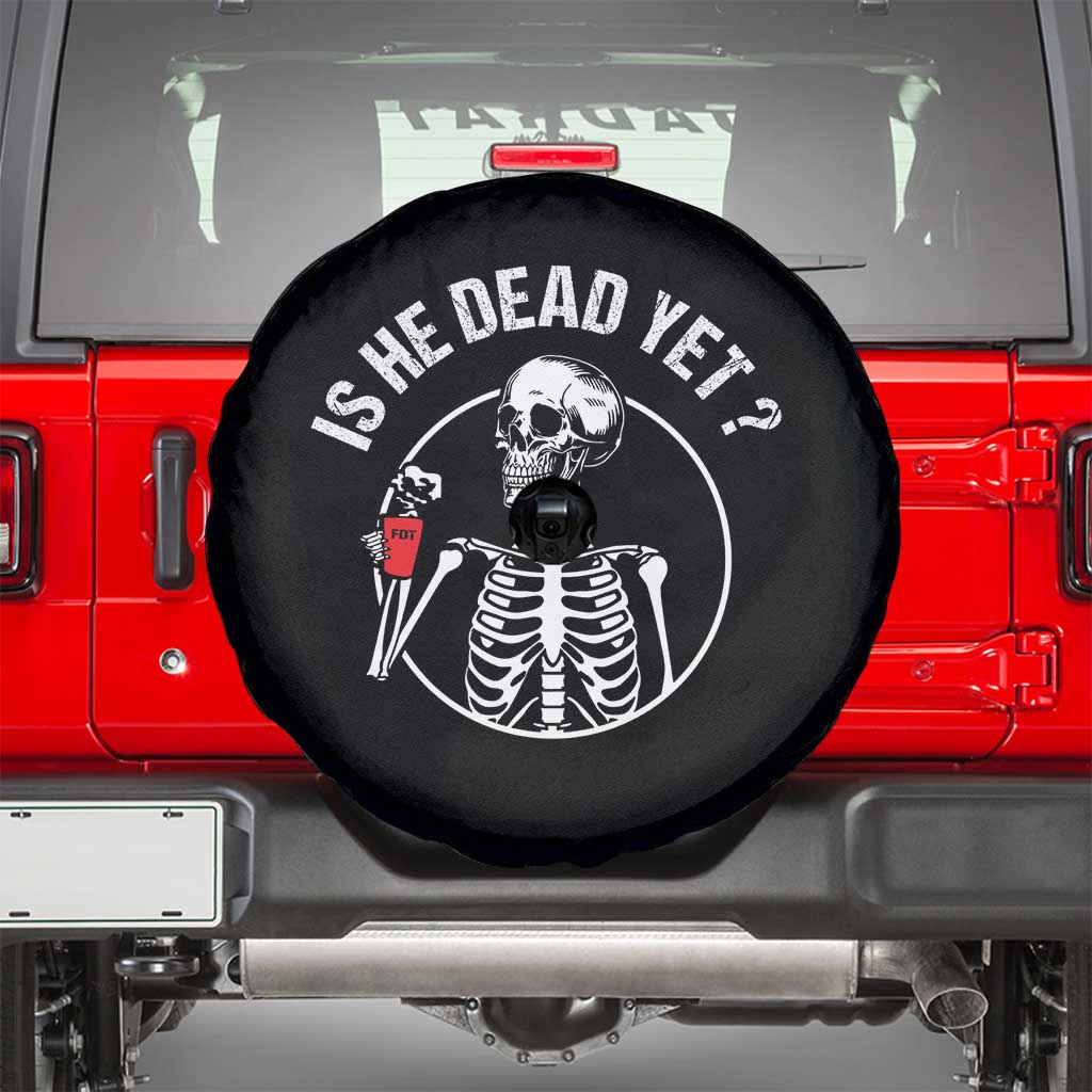 Is He Dead Yet Subtle FDT Spare Tire Cover Funny Skeleton Drinking Coffee