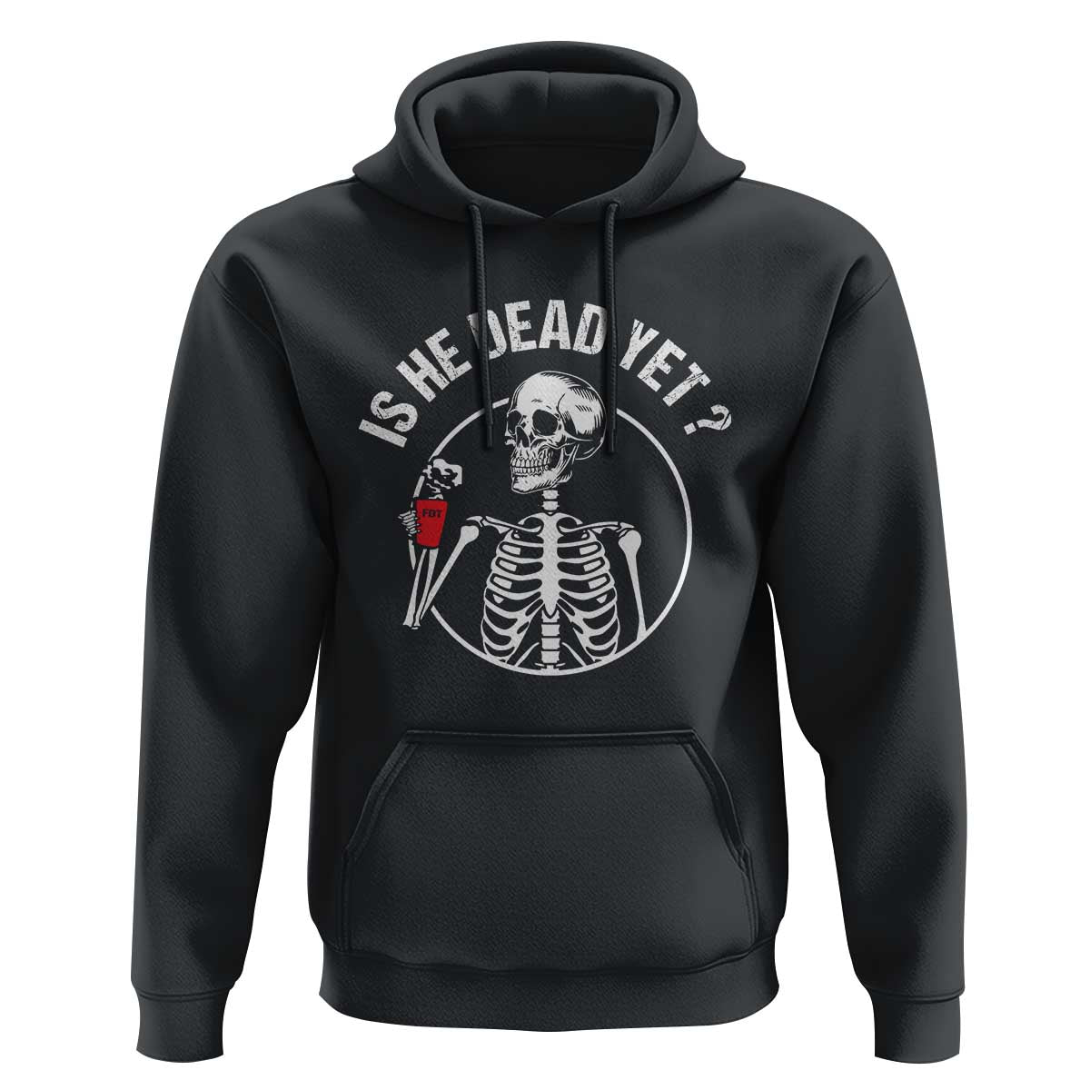 Is He Dead Yet Subtle FDT Hoodie Funny Skeleton Drinking Coffee